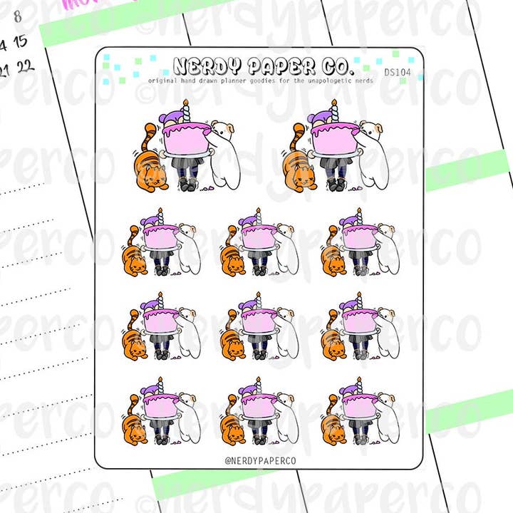 VERJAARDAGSFEEST - Handgetekende Planner Stickers - Deco - DS104 voor wholesale door NERDY PAPER CO.