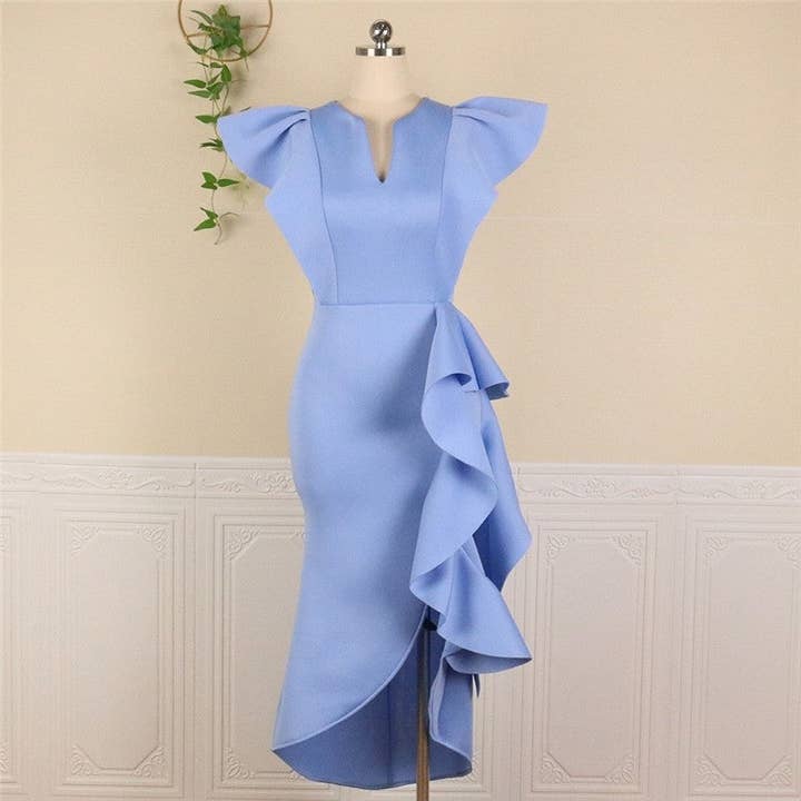 UZ Wholesale Store - Wholesale Dress - Women's - Irregular Hem V-Neck Ruffled High Waist Plus Size Bodycon Dress