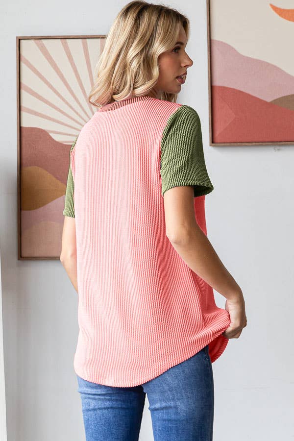 7th Ray - Vendita all'ingrosso Top in maglia - Donna - Top a coste a blocchi di colore da donna T561813