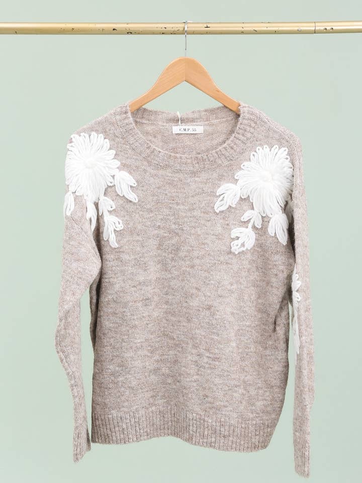 DIX-ONZE - Vendita all'ingrosso Maglione tricot - Donna - Maglione Morbido con Fiori Ricamati – Dettaglio in Rilievo5