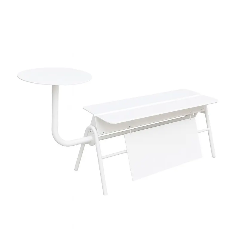 OtimSan - Wholesale Bankje - Moderne witte metalen cafébank met bordenhouder & optionele bijzettafels1