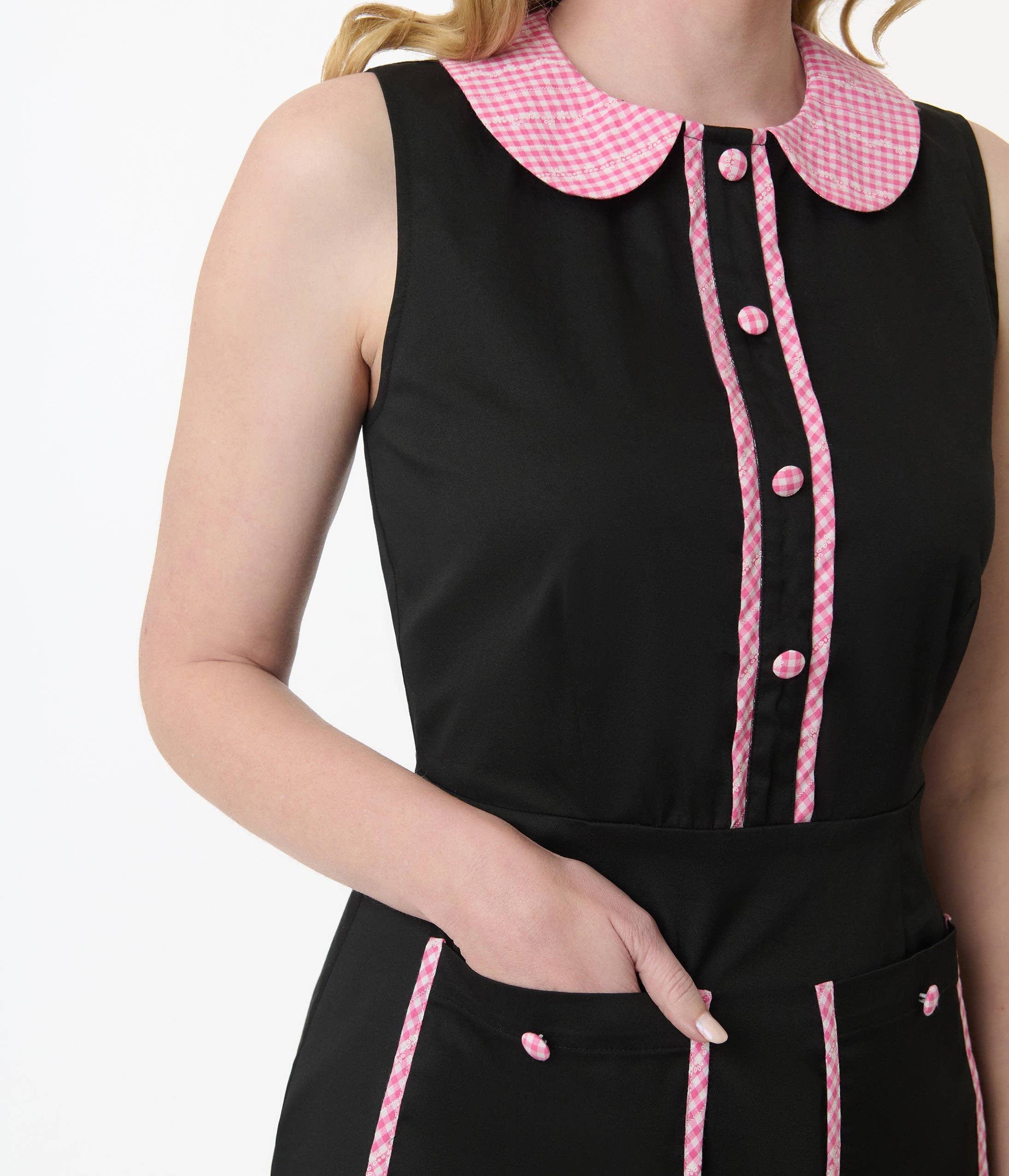 Unique Vintage – Großhandel Kleid – Damen – Smak Parlour Schwarz & Pink Karo Baumwoll-Schichtkleid1