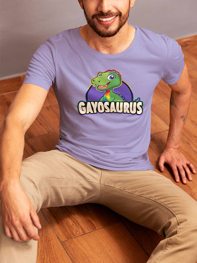 Gayosaurus Rainbow Dino Pride Tee | Dinosaur Shirt for wholesale by Pride Majic