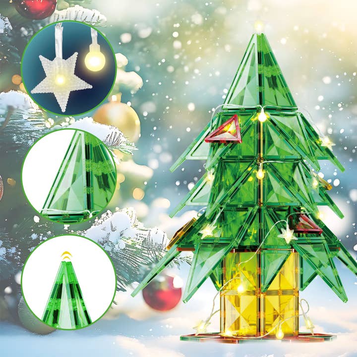 PicassoTiles - Wholesale Toy Set - Kids - Christmas Tree Magnet Building Tiles - 106 Pieces