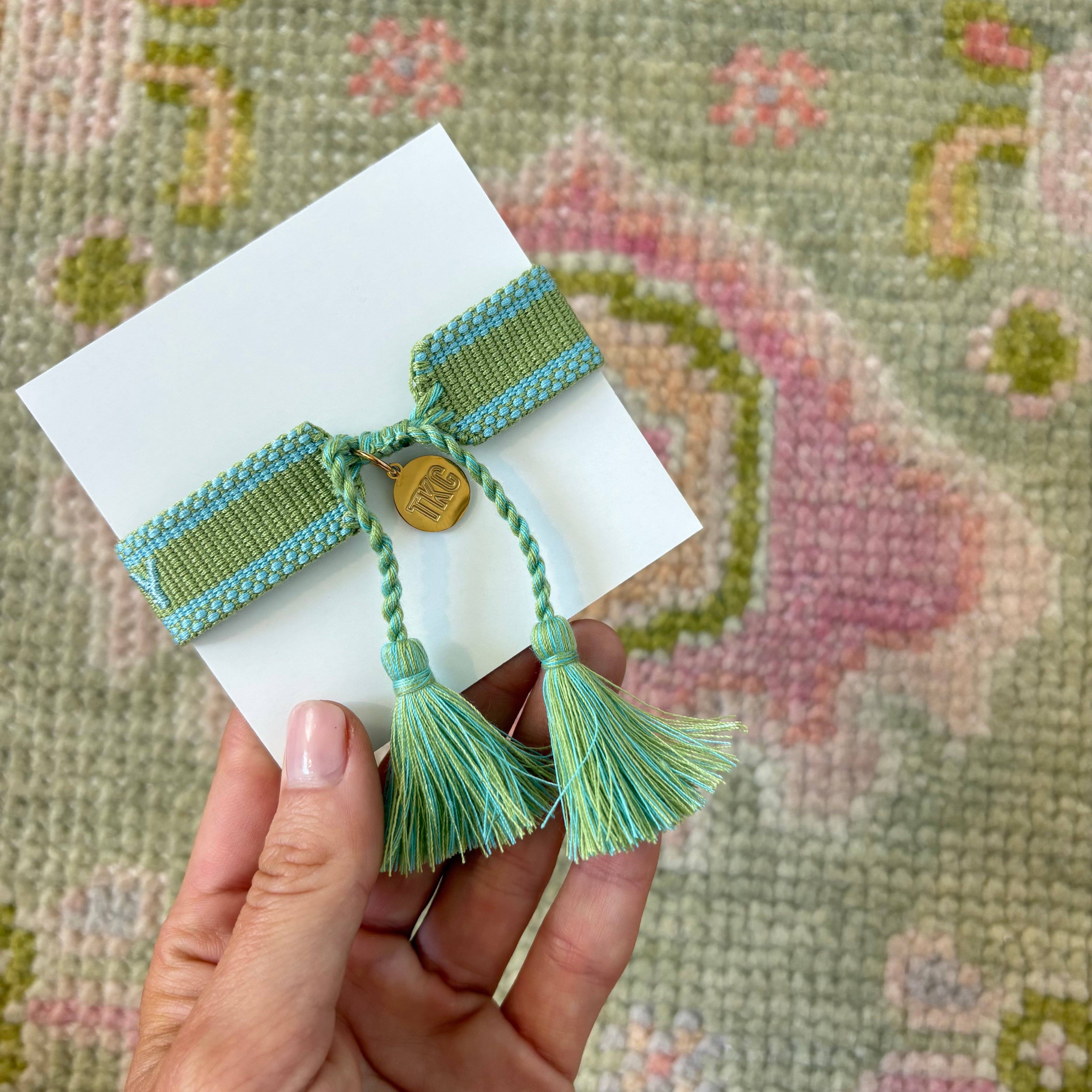 The Kenzie Collective – wholesale Woven/braided bracelet – Booked and busy embroidered  tassel bracelet1