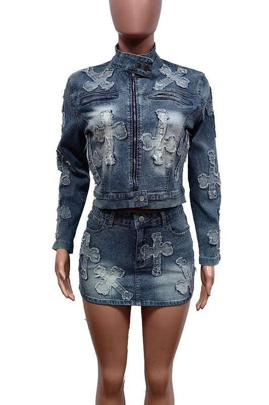 Flarix - Wholesale Top & Skirt Set - Women's - denim jacket and skirt set5