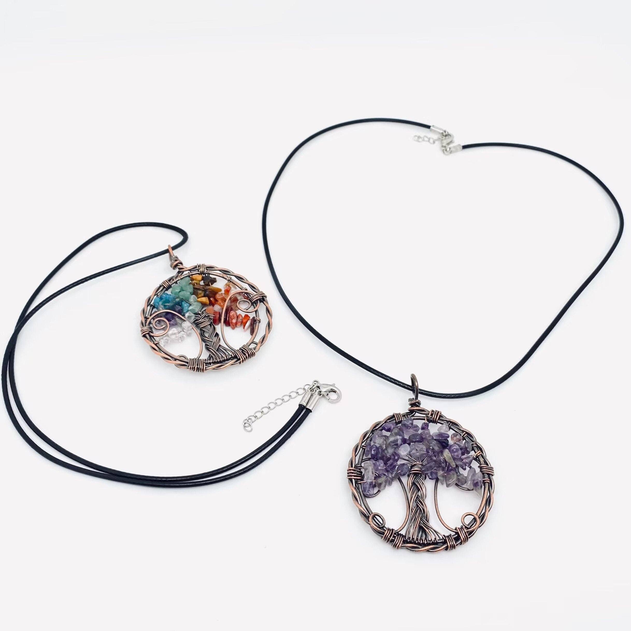 Mio Queena - Wholesale Pendant/Charm Necklace - Natural Stone Wire-Wrapped Tree of Life Pendant Necklace -CS6