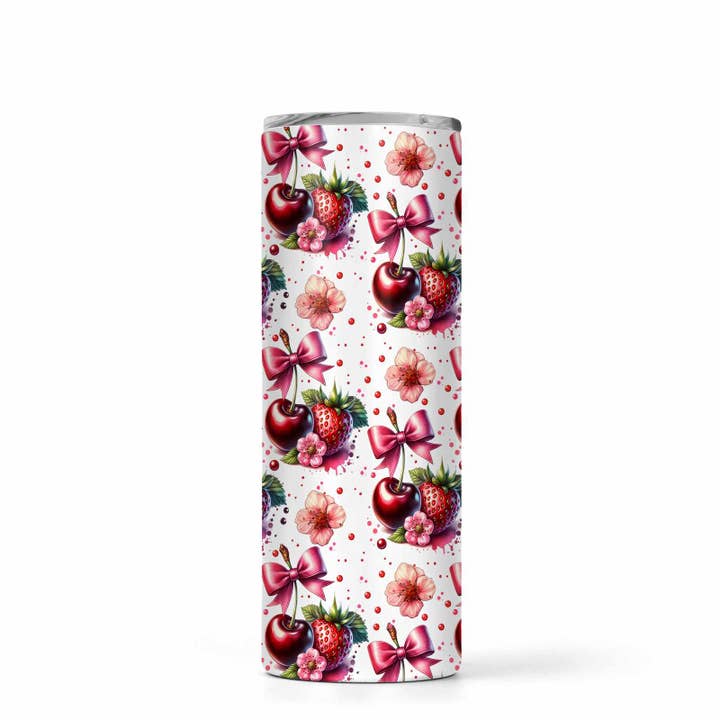 Cherry & Strawberry 20 oz Tumbler Custom Women's Travel Cup for wholesale by Regina Lynn Design Home Edition
