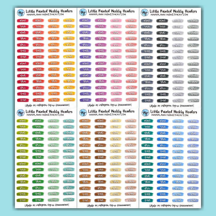 Little Painted Weekly Headers (6 color variations!) for wholesale by Planning With Kay