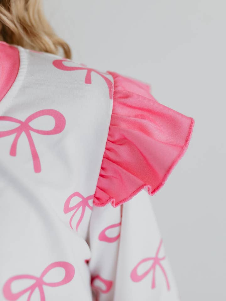 Adorable Sweetness - Wholesale Top & Skirt Set - Kids - Girls White & Hot Pink Coquette Bow and Tulle Skirt Set6