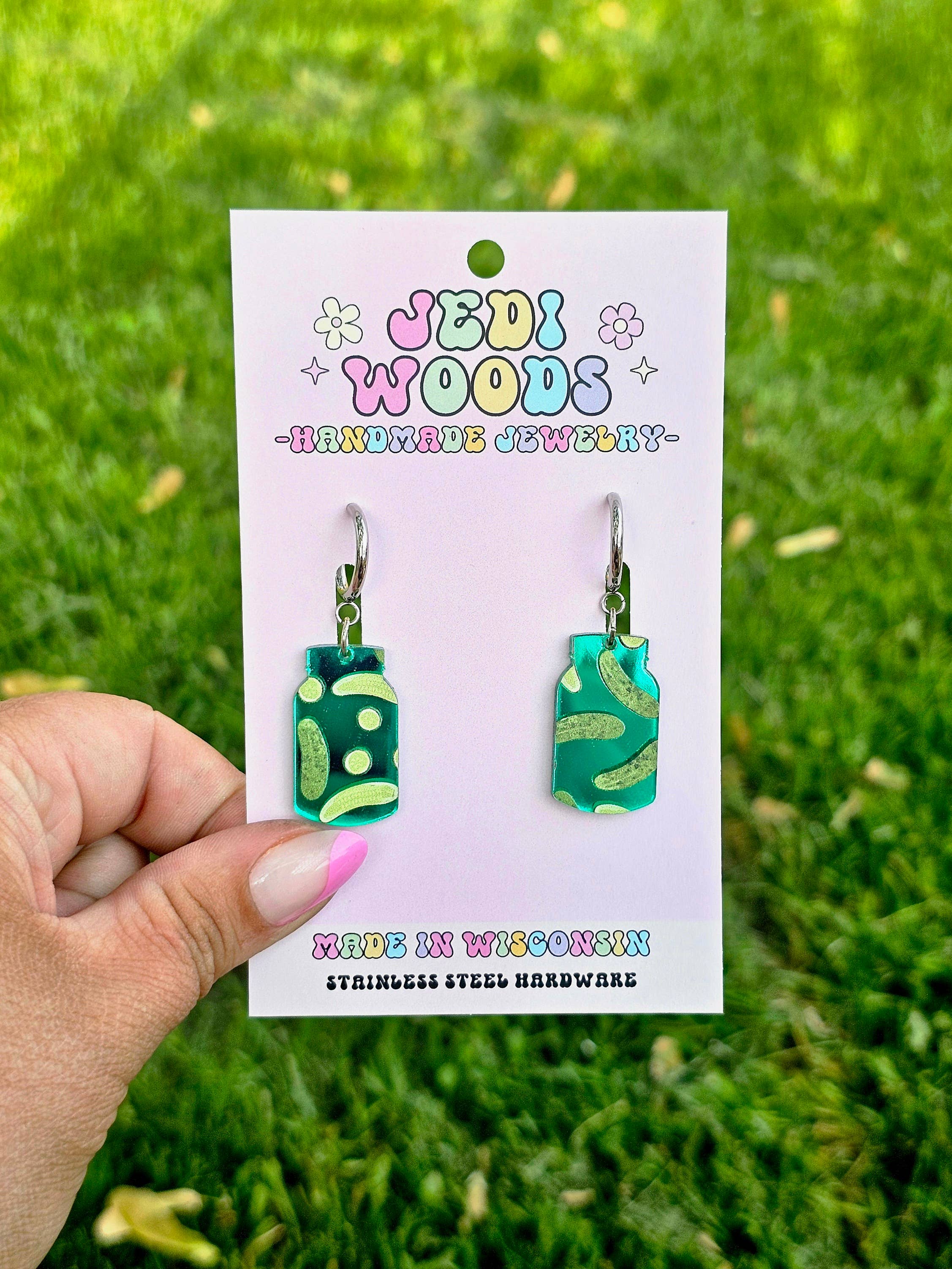 Jedi Woods LLC - Wholesale Dangle earrings - Pickle Jar Earrings - Gauge Friendly
