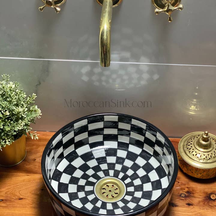 Moroccan Sink - Wholesale Bathroom accessory set - Checkered Ceramic Sink With Moroccan Style - Handmaded Sink0