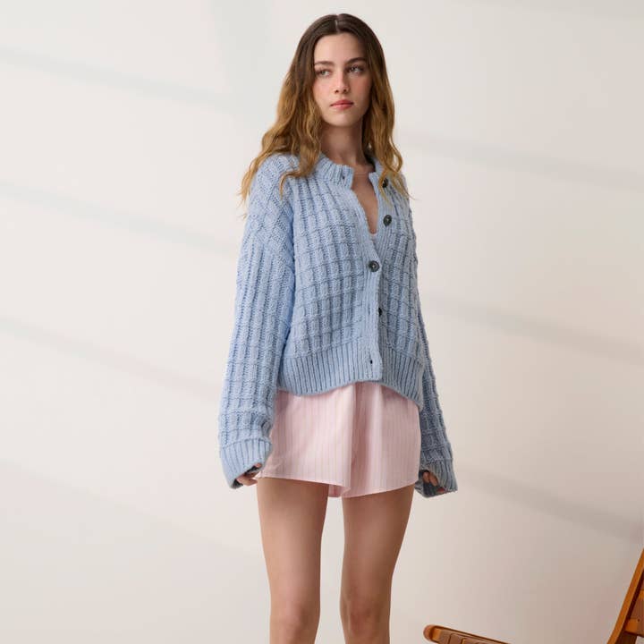 Cardigan en coton Cloud au point panier pour la vente par LUNYA