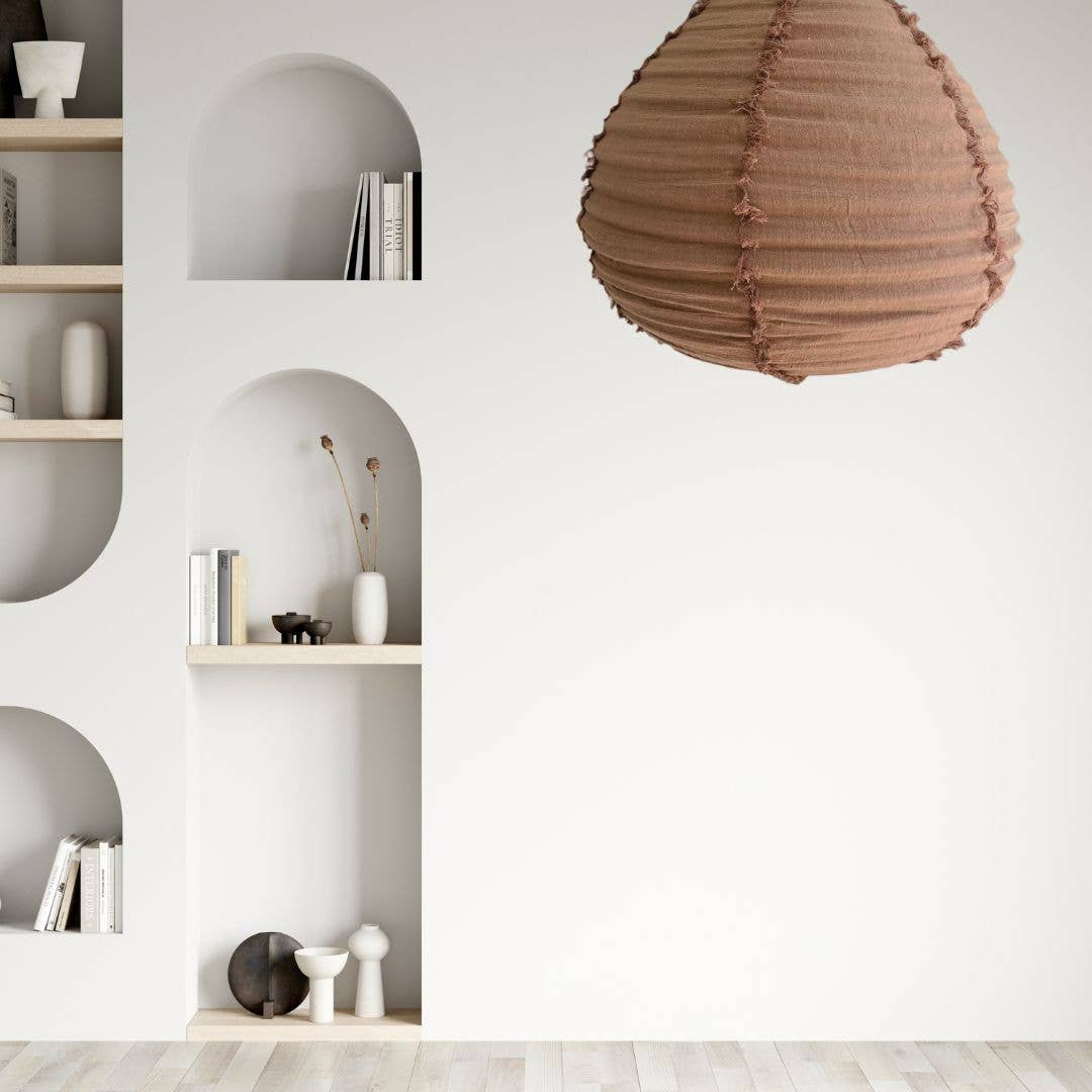 Little Nordic Sol - Wholesale Lantern - Linen Light Shade Paere Fringed Mocha Mousse 50cm3