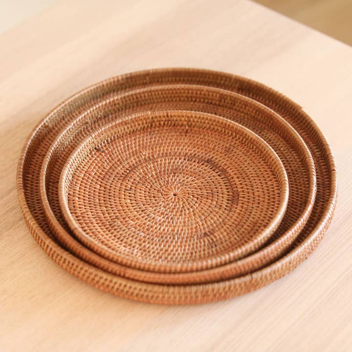 Ganapati - Wholesale Decorative Tray - Bali Nesting Round Rattan Tray - Set of 3