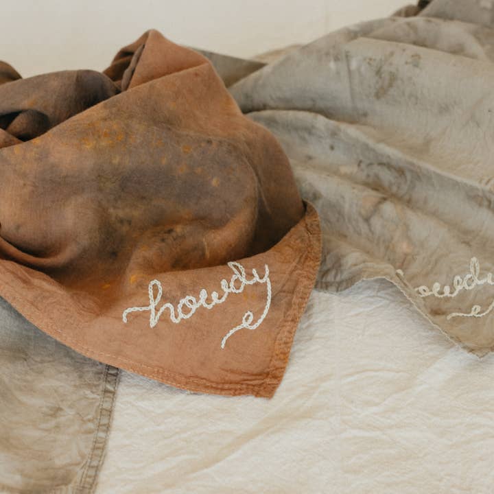 Eloise et moi - Wholesale Bandana – Women's - Hand embroidered Howdy organic cotton bandana- hand dyed8