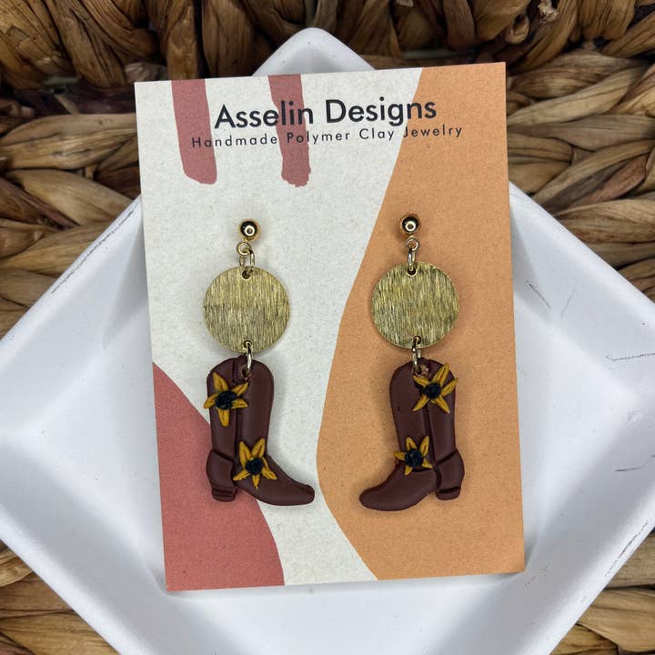 Cowboy Boots Polymer Clay Earrings for wholesale by Asselin Designs