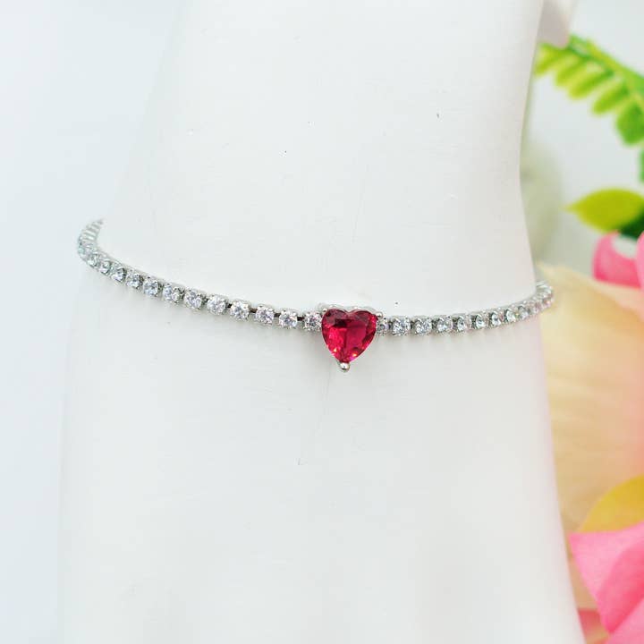 AURORA small ~ ACCIAIO INOSSIDABILE - Bracciale tennis in cubic zirconia con cuore centrale for wholesale by Daemon srls