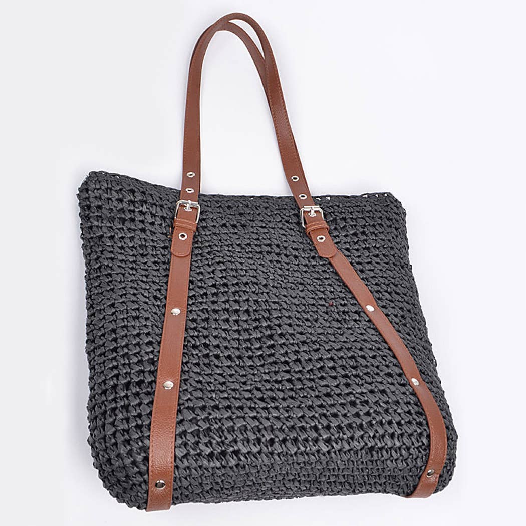 3AM BY H&D ACCESSORIES - Wholesale Beach Bag - Leather Strap Straw Like Basket Bag2