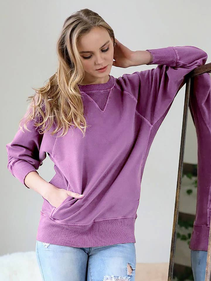 ..1104 Gewaschener French Terry Pullover mit Seitentaschen SI-23599 für den Großhandel von 42POPS
