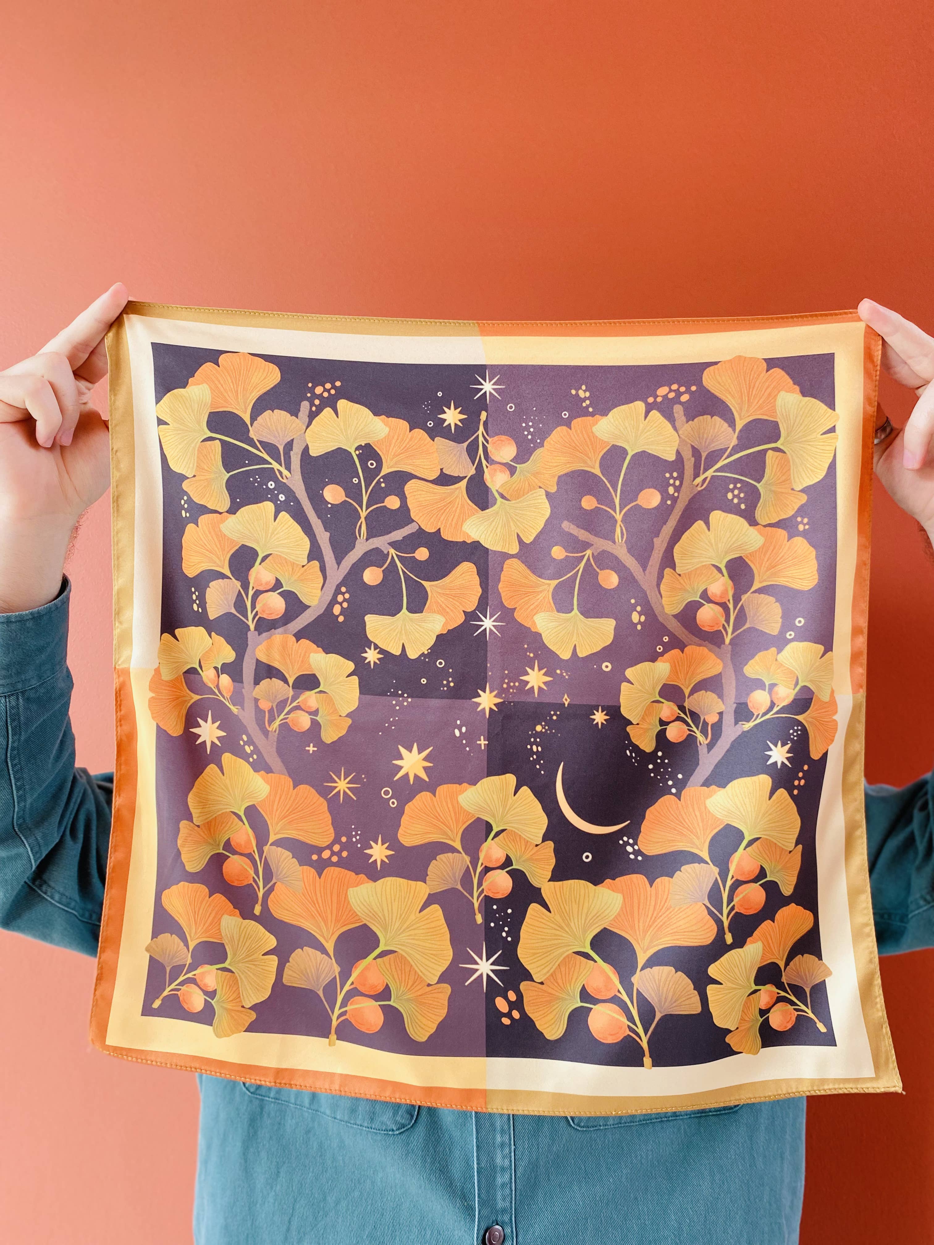 Split Moon Studios - Wholesale Scarf - Women's - Golden Leaf Ginko Motive Scarf2