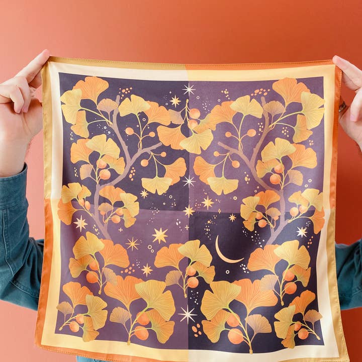 Split Moon Studios - Wholesale Scarf - Women's - Golden Leaf Ginko Motive Scarf2