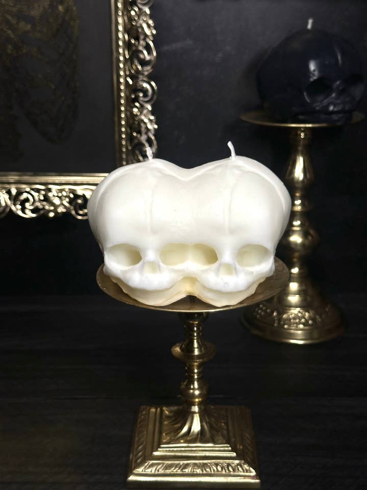 Kerze mit doppeltem fetalem Schädel für den Großhandel von Midnight Studio LA