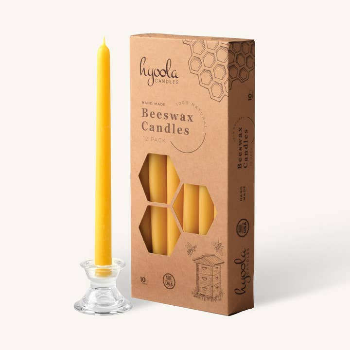 Hyoola Candles - Wholesale Tapered Candle/Candlestick - Yellow Beeswax Candles- 10 Hours - 12 Pack1