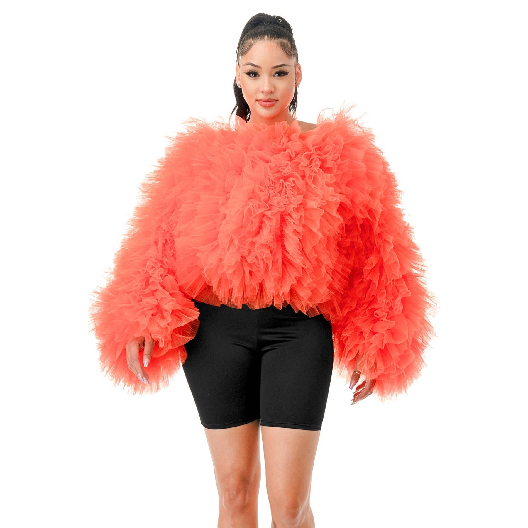 DORCAS - Wholesale Blouse - Women's - Plus Long Sleeve Ruffle Tulle Top Blouse1