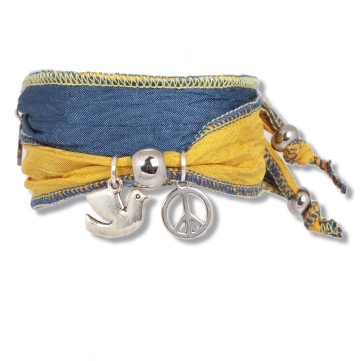 Dove of Peace - Bracelet de paix bleu jaune pour la vente par Anísch de la Cara