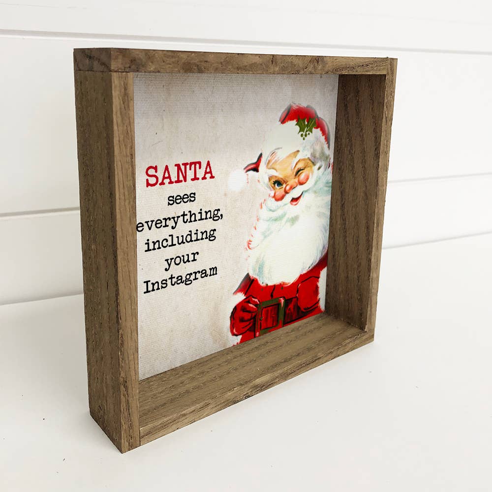 Hangout Home - Wholesale Christmas Wall Art - Funny Santa Sign- Santa Sees Everything-Christmas Sign1