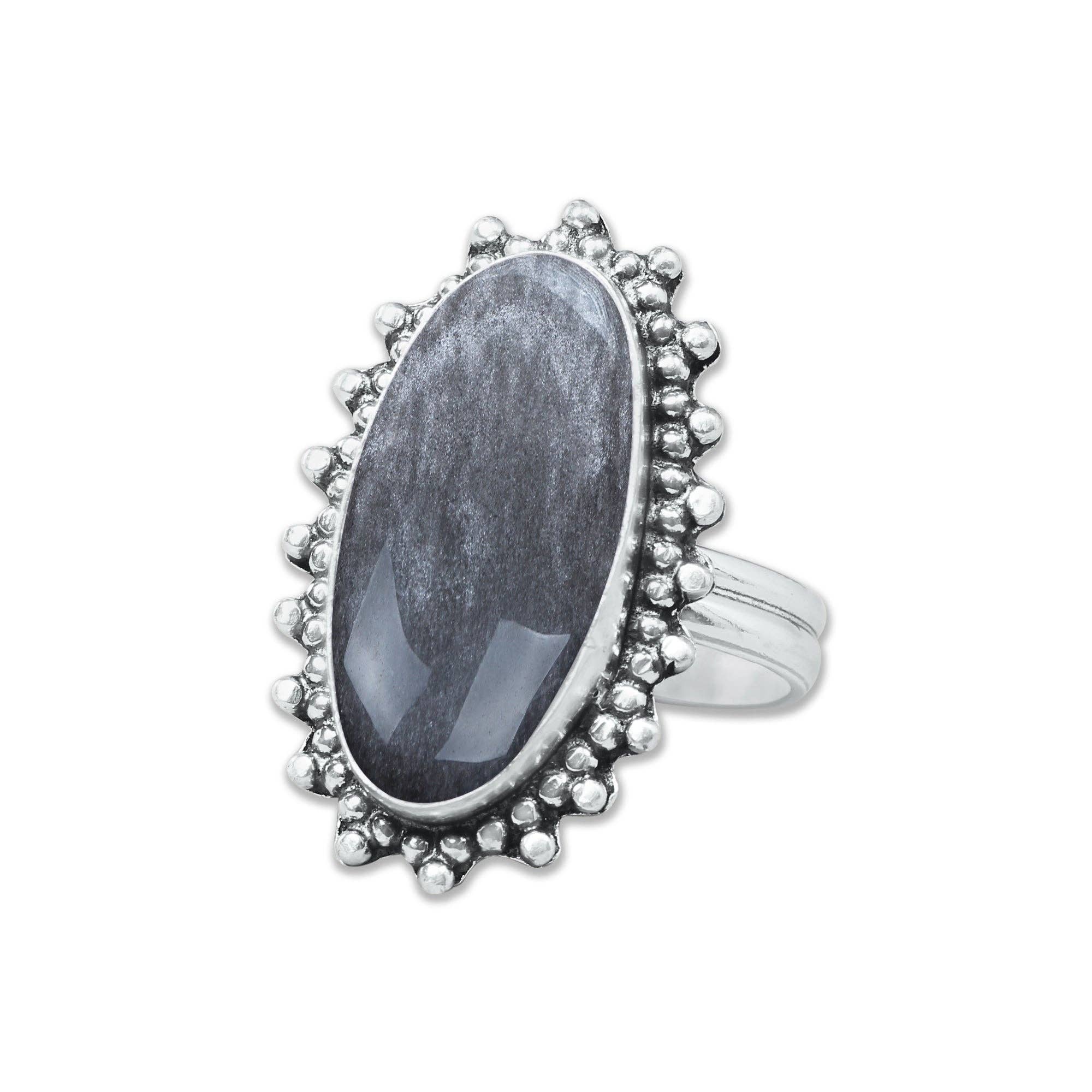 Handmade Jewels - Wholesale Cocktail/statement ring - Silver Sheen Obsidian Rings – Handmade, Silver-Plated, Mystical Glow (Made to Order)11