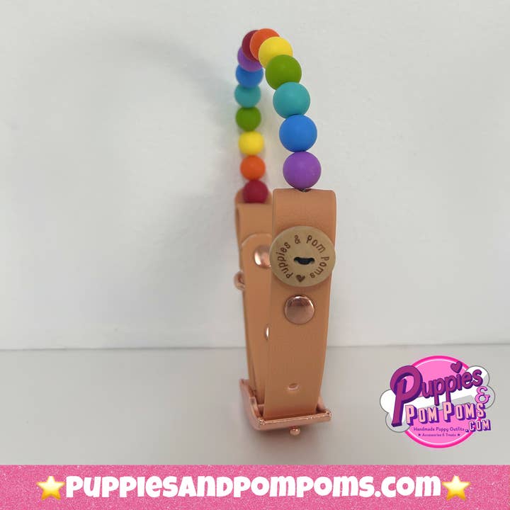 Puppies & Pom Poms - Wholesale Pet collar – Dog - Handmade Rainbow Bead Dog Collar Vegan Leather1