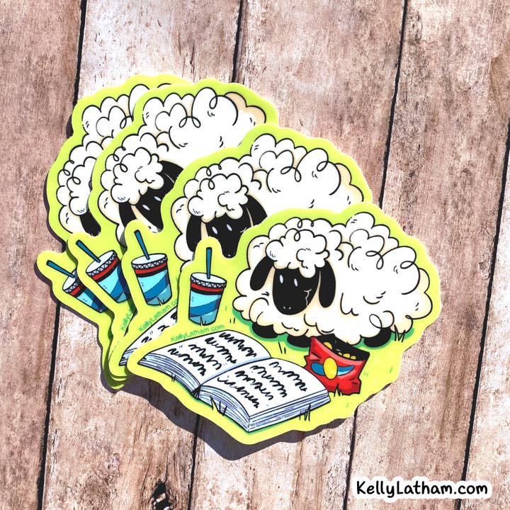 Kelly Latham Art - Vente Autocollant - Autocollant Mouton Lisant un Livre – Librairies Boutiques de Cadeaux1