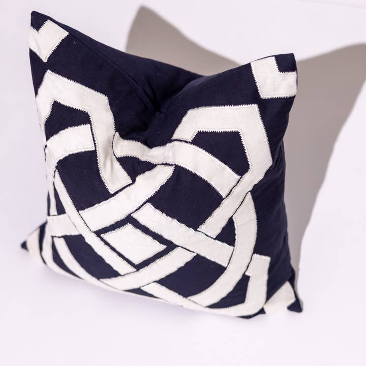 BHD HOME - Wholesale Throw/decorative pillow - Navy and White Dial Appliqué 55 x 551