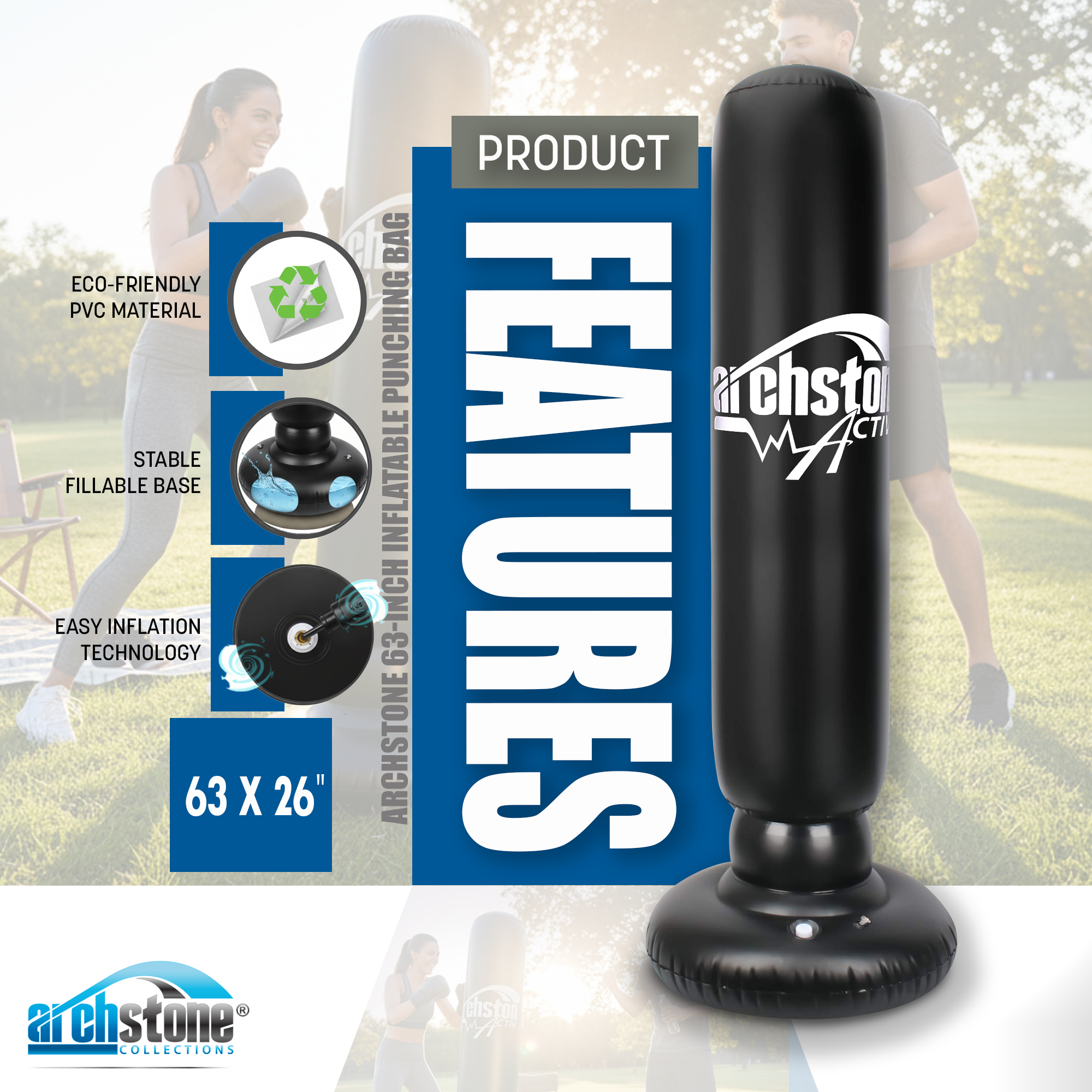 Archstone Collections - Venta al por mayor Material de fitness - Bolsa de boxeo inflable Archstone de 160 cm4