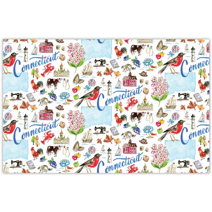 Connecticut Handpainted Icons Pattern Placemat for wholesale by RosanneBeck Collections