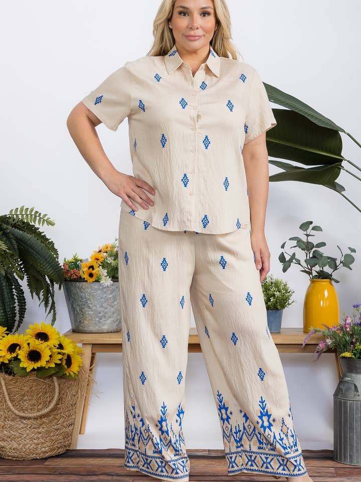 Tweedelige Set van Shirt en Broek voor Dames in Grote Maten voor wholesale door Fashion Space