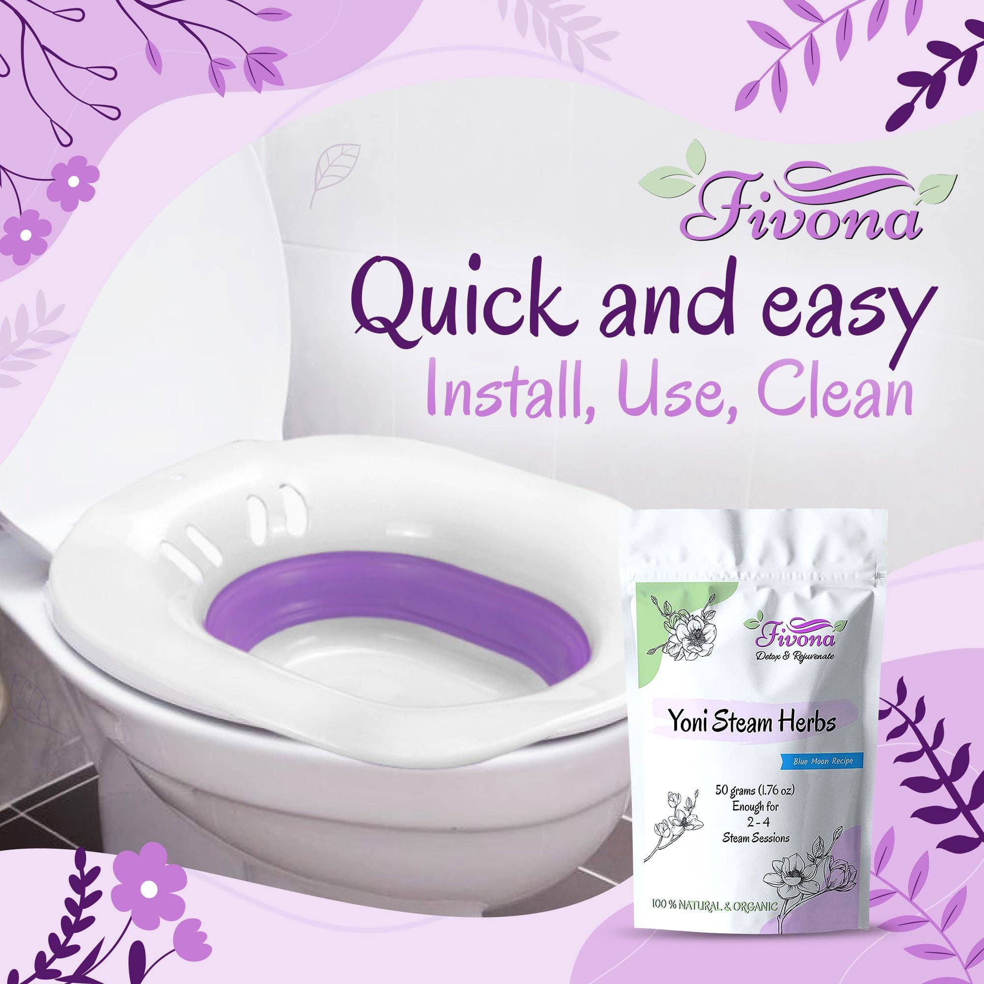 FIVONA - Wholesale Health/Detox Tea - 2 in 1 Yoni Steam Kit Foldable Seat with Blue Moon Blend4