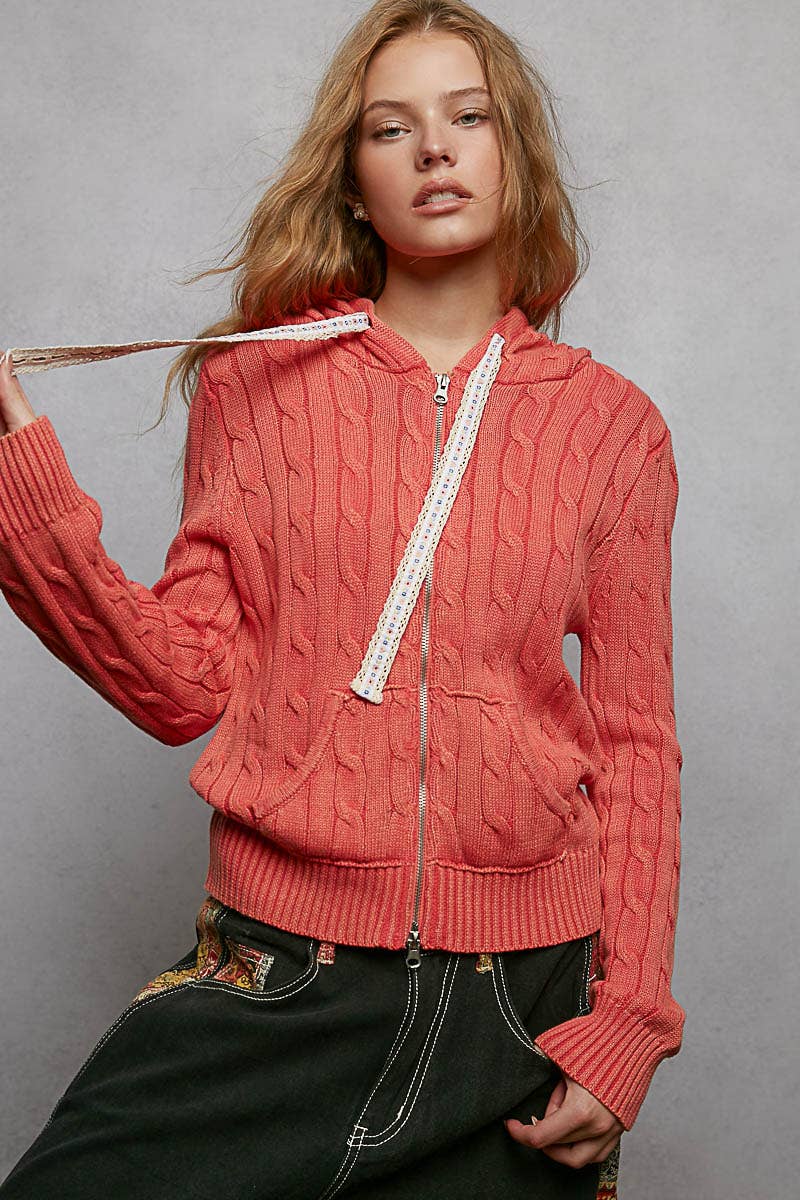 Pol Clothing - Wholesale Hoodie - Women's - Full Sleeve Solid Acrylic Sweater Hoodie Zip Up Knit Top9