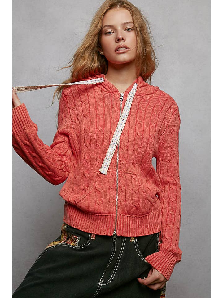 Pol Clothing - Wholesale Hoodie - Women's - Full Sleeve Solid Acrylic Sweater Hoodie Zip Up Knit Top9