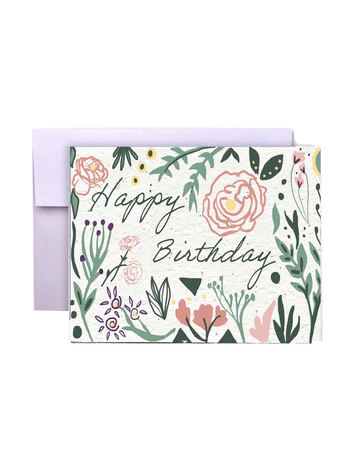 Carte de vœux en papier Happy Birthday Wild Flower Seed pour la vente par Artsy Em