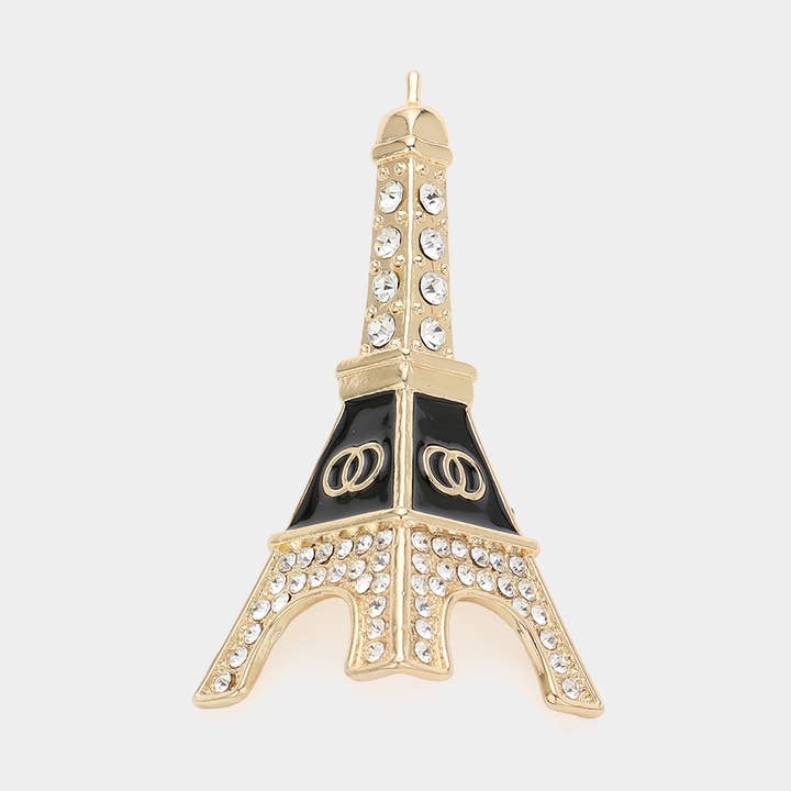 Stone Paved Eiffel Tower Pointed Pin Brooch for wholesale by Sensibling Corp.
