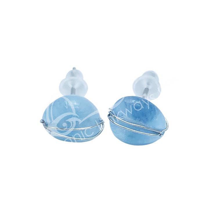 Oceanic Linkways Inc - Wholesale Stud/post earrings - (PAIR)STERLING SILVER - EARRING STUDS AQUAMARINE WIRE WRAP