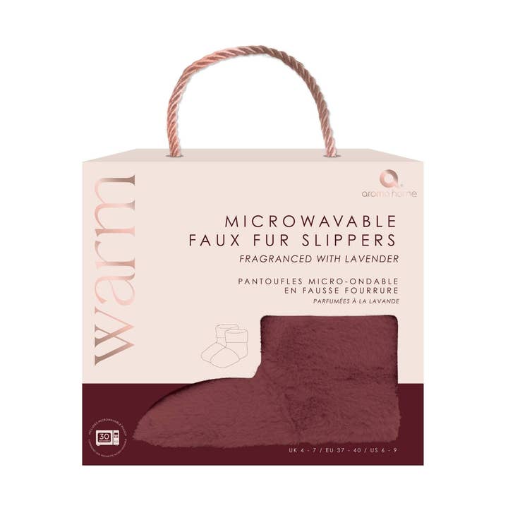 Aroma Home - Burgundy Faux Fur Slippers with Warming Pack for wholesale by Upper Canada UK