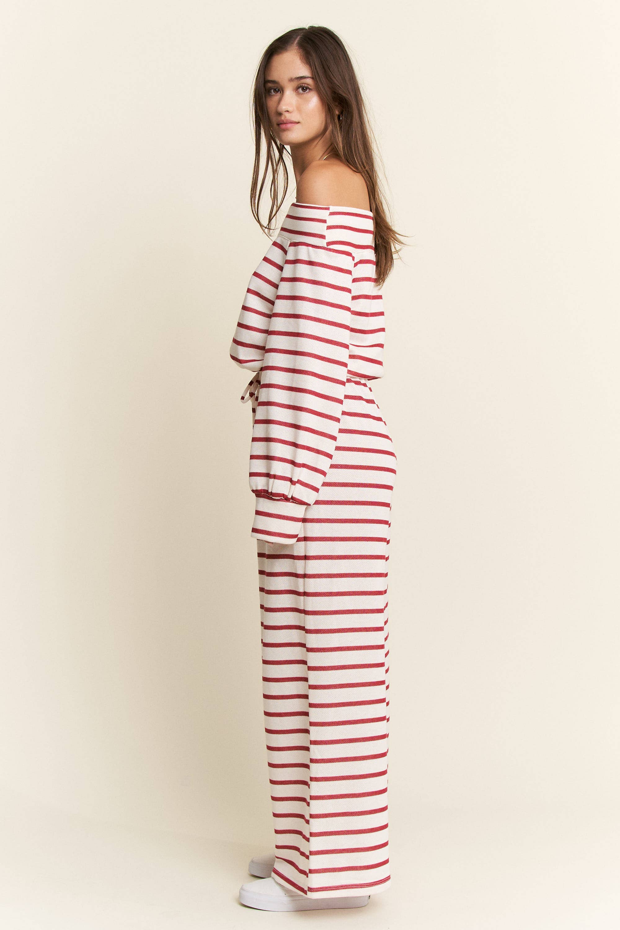 JADE BY JANE PLUS - Wholesale Jumpsuit - Women's - (PLUS SIZE) OFF-SHOULDER STRIPED TERRY JUMPSUIT36