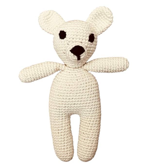 Handgehäkelter Kuschelhund Bella aus Bio-Baumwolle - naturweiß für den Großhandel von Luna-Leena - handmade in Nepal