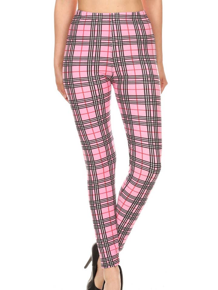Sueded Pink Plaid Legging for wholesale by Flirty & Femme