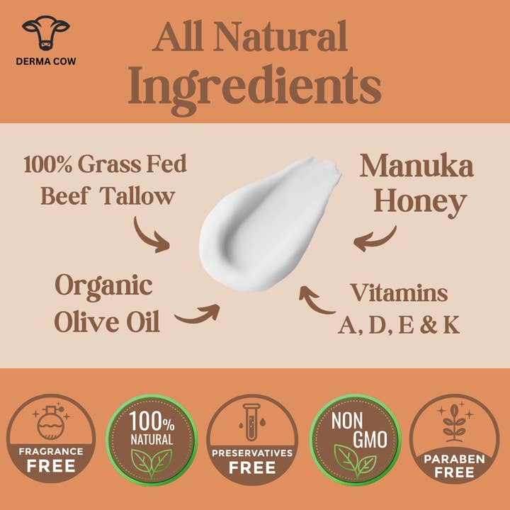 Derma Cow - Wholesale Body Cream/Lotion - Whipped Tallow + Manuka Honey Cream, For Face and Body