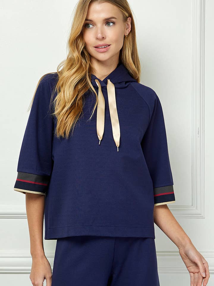 T3986 Half-Sleeve Hoodie with Ribbon Tie for wholesale by See and Be Seen